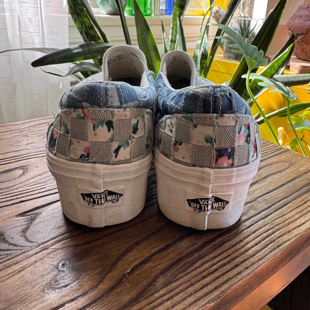 Vans Slip-On Stackform Woven Denim Floral Patchwork Platform Sneakers Womens 8 - Picture 4 of 8